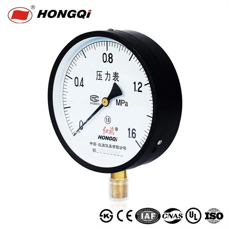 Plumbing Pressure Gauge With Black Steel Case And Brass Burdon Tube